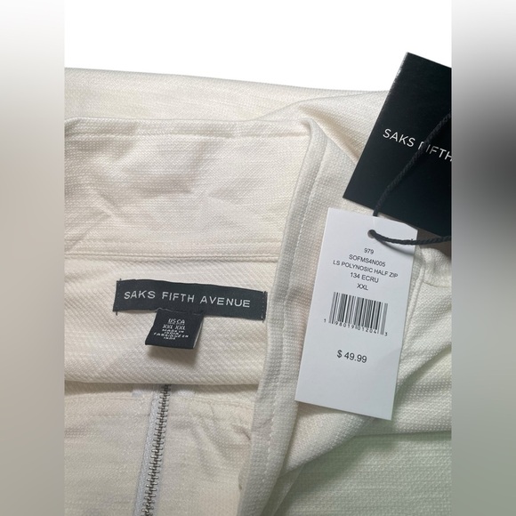 Saks Fifth Avenue New NWT Men’s Long Sleeve Modal Blend Ecru Quarter Zip XXL - Picture 6 of 6